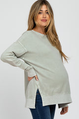 Grey Side Slit Terry Long Sleeve Maternity Top