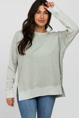 Grey Side Slit Terry Long Sleeve Top