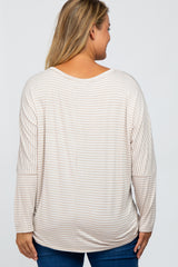 Beige Striped Dolman Long Sleeve Maternity Plus Top