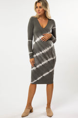 Grey Tie Dye Maternity Midi Dress