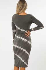 Grey Tie Dye Maternity Midi Dress