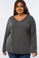 Charcoal Waffle Knit Long Sleeve Plus Maternity Top