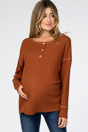 Rust Waffle Knit Long Sleeve Maternity Top