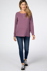 Violet Waffle Knit Long Sleeve Maternity Top