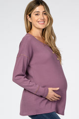 Violet Waffle Knit Long Sleeve Maternity Top