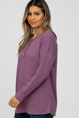 Violet Waffle Knit Long Sleeve Top