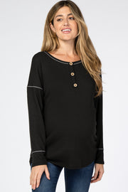 Black Waffle Knit Long Sleeve Maternity Top