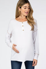 Ivory Waffle Knit Long Sleeve Maternity Top