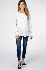 Ivory Waffle Knit Long Sleeve Maternity Top