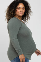 Olive Soft Knit Maternity Plus Long Sleeve Top