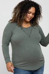 Olive Soft Knit Maternity Plus Long Sleeve Top