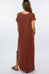 Dark Rust Side Slit Maternity Maxi Dress