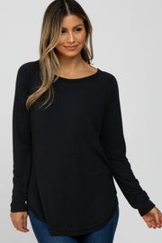 Black Hi-Low Rounded Raw Edge Hem Top