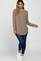 Taupe Hi-Low Rounded Raw Edge Hem Top