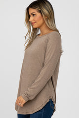 Taupe Hi-Low Rounded Raw Edge Hem Top