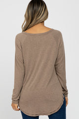 Taupe Hi-Low Rounded Raw Edge Hem Top