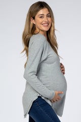 Heather Grey Hi-Low Rounded Raw Edge Hem Maternity Top