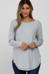 Heather Grey Hi-Low Rounded Raw Edge Hem Maternity Top