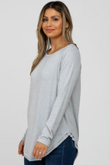 Heather Grey Hi-Low Rounded Raw Edge Hem Top