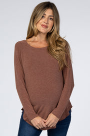 Rust Hi-Low Rounded Raw Edge Hem Maternity Top