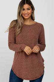 Rust Hi-Low Rounded Raw Edge Hem Top