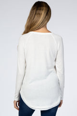 White Hi-Low Rounded Raw Edge Hem Maternity Top