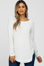 White Hi-Low Rounded Raw Edge Hem Top