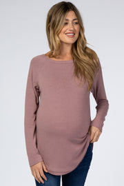 Mauve Hi-Low Rounded Raw Edge Hem Maternity Top