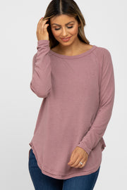 Mauve Hi-Low Rounded Raw Edge Hem Top