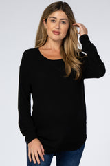 Black Brushed Knit Rib Contrast Maternity Top