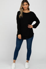 Black Brushed Knit Rib Contrast Top