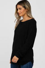 Black Brushed Knit Rib Contrast Top