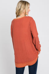 Rust Brushed Knit Rib Contrast Top