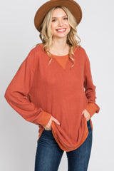 Rust Brushed Knit Rib Contrast Maternity Top