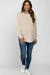 Beige Brushed Knit Rib Contrast Maternity Top