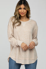 Beige Brushed Knit Rib Contrast Maternity Top