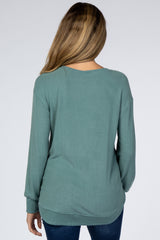 Teal Brushed Knit Rib Contrast Maternity Top