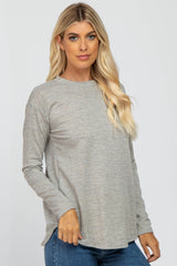 Heather Grey Plaid Print Long Sleeve Maternity Top