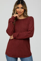 Burgundy Brushed Waffle Knit Top