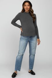 Blue Distressed Open Knee Raw Hem Maternity Jeans