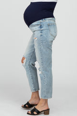 Light Blue Distressed Maternity Cropped Straight Jeans