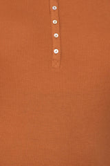 Orange Ribbed Button Front Long Sleeve Maternity Plus Top