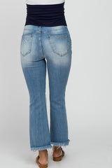 Light Blue Distressed Frayed Hem Maternity Jeans