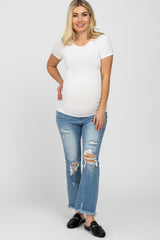 Light Blue Distressed Frayed Hem Maternity Jeans