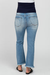 Light Blue Distressed Frayed Hem Maternity Jeans