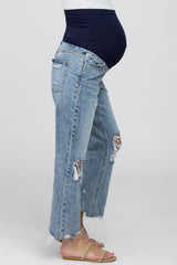 Light Blue Ripped Knee Distressed Maternity Straight Jeans