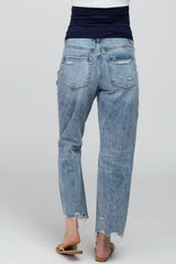 Light Blue Ripped Knee Distressed Maternity Straight Jeans