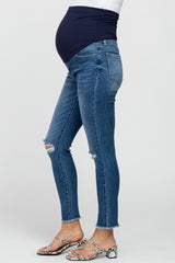 Blue Distressed Knee Maternity Skinny Jeans