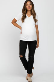 Black Distressed Ripped Knee Cropped Maternity Jeans