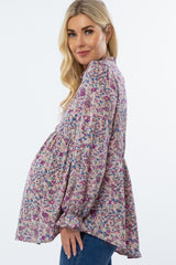 Purple Floral Chiffon Ruffle Babydoll Maternity Top